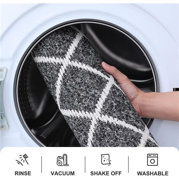 Indoor Door Mat, Non-Slip Absorbent Resist Dirt Entrance Rug, 20" x 32", Black - Picture 6 of 6